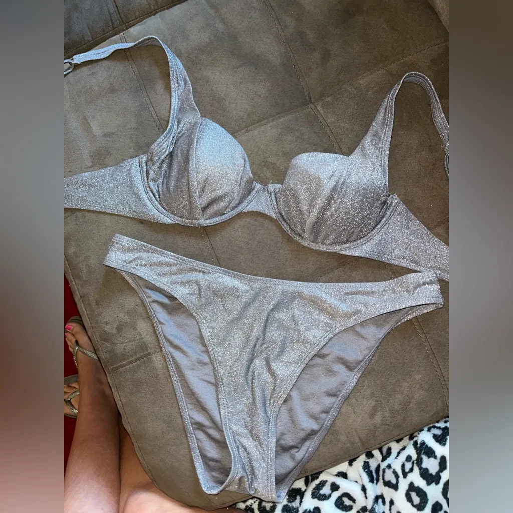 Silver Glitter Bikini Set Size M - Image 4