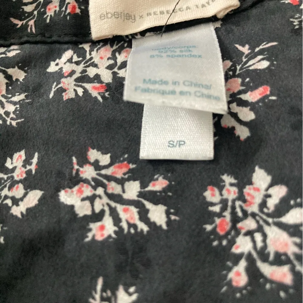 Eberjey X Rebecca Taylor Silk Floral Button Down Pajama Top Size Small Black - Image 6