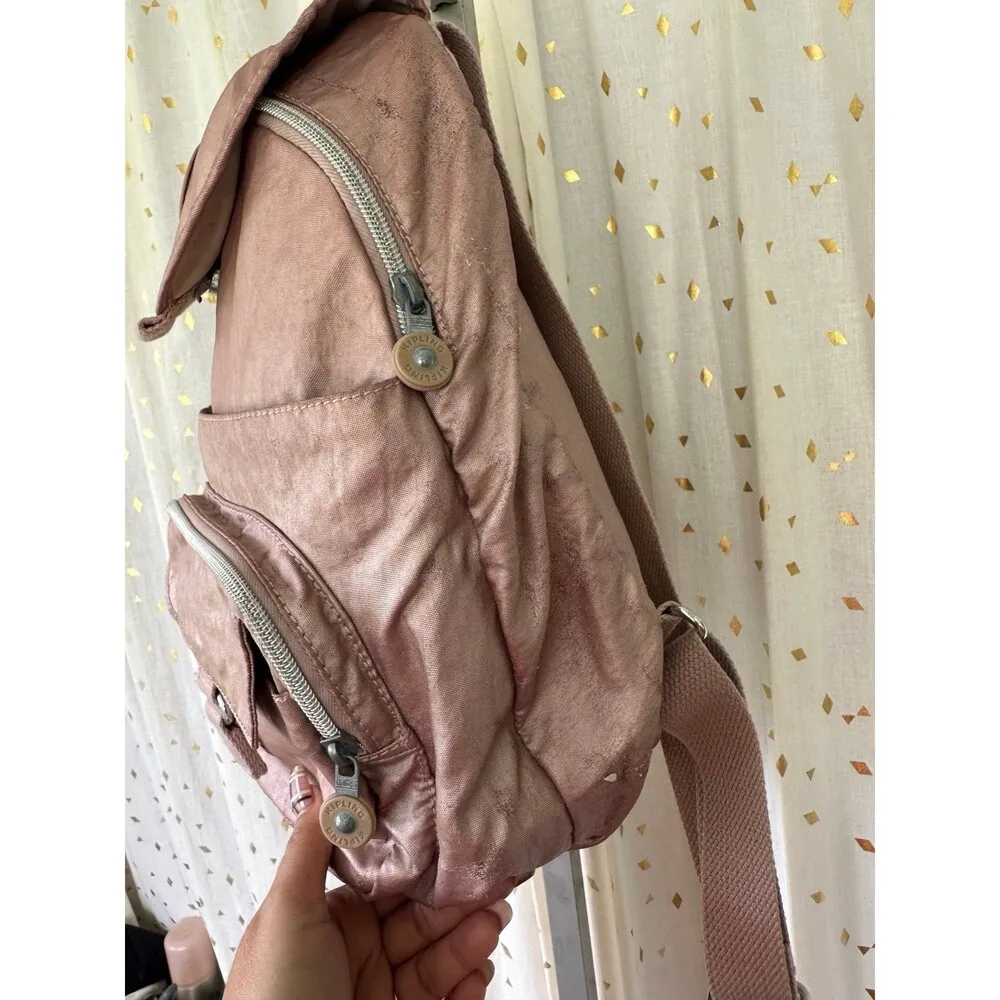 Kipling Metallic Rose Gold Durable Nylon Water Resistant Queenie Small Backpack - Image 5