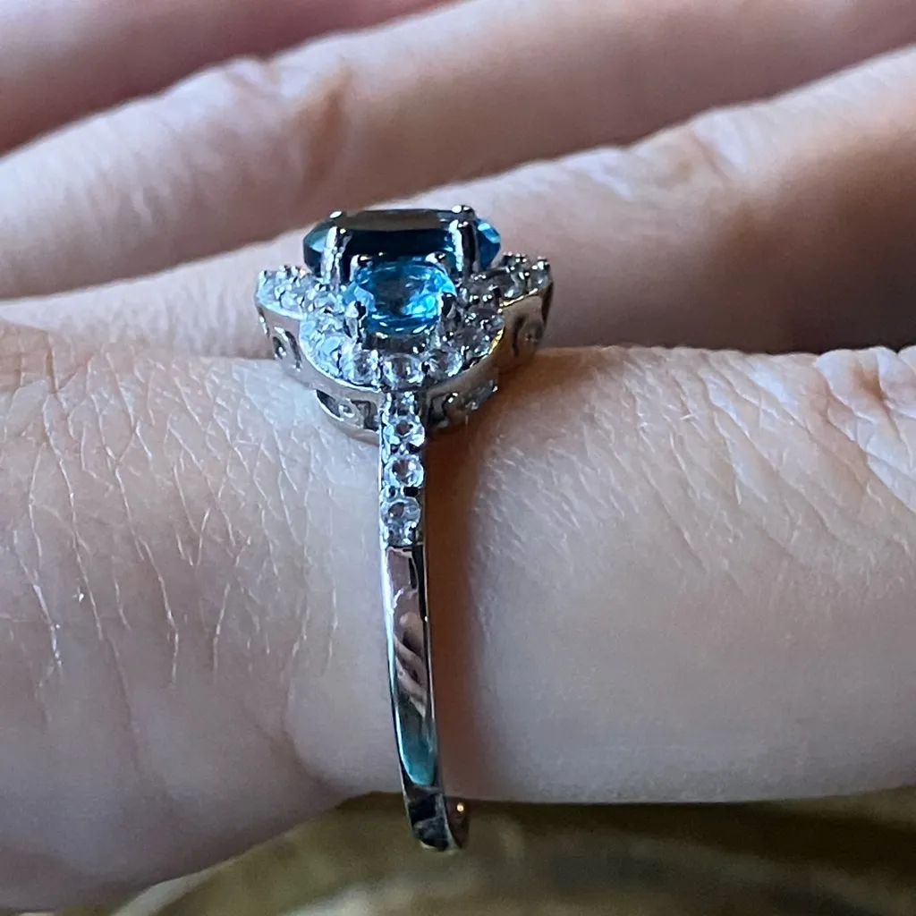 London Blue Topaz White Sapphire Sterling Silver Ring Size 9.75 - Image 3