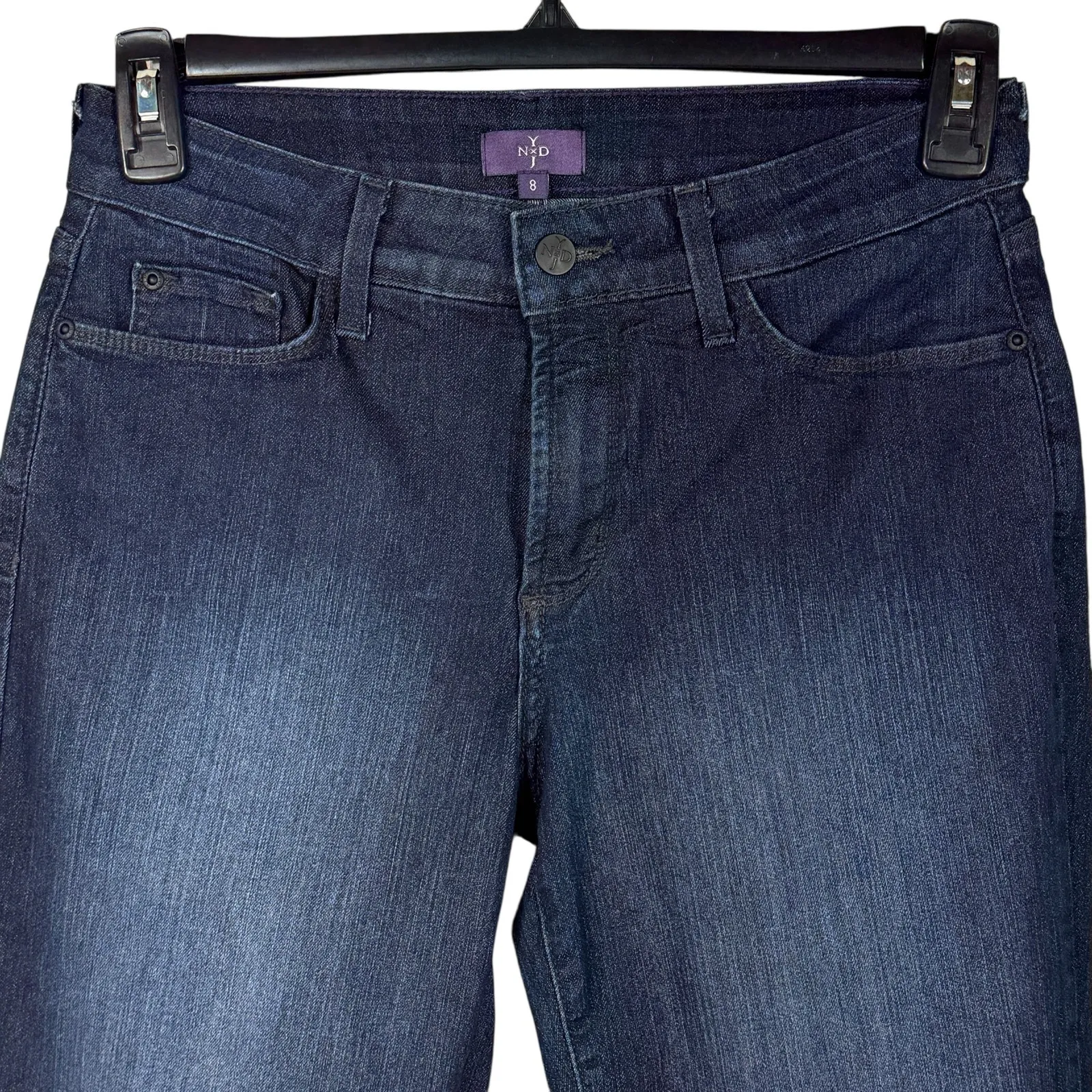 NYDJ SZ 8 Bootcut Jeans Stretch Mid-Rise Embroidered Rhinestones Zip Lift-Tuck - Image 2