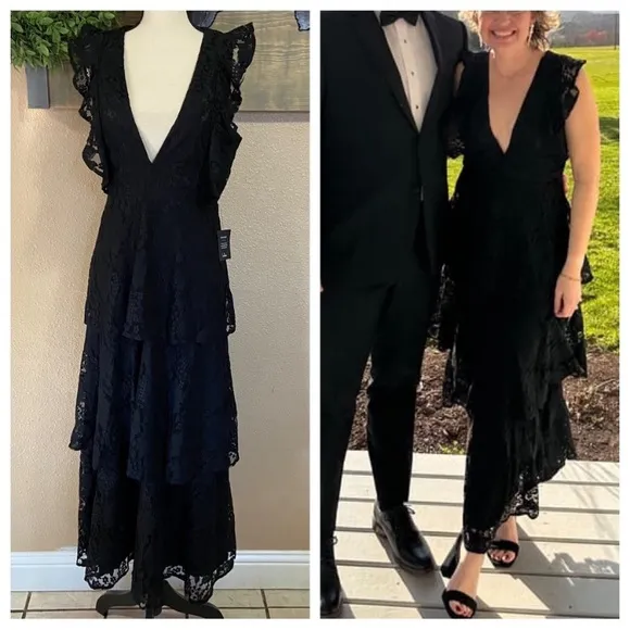 Lulus Molinetto Black Lace Ruffled Tiered Sleeveless Maxi Dress - Image 2