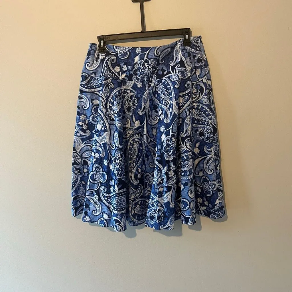 Lauren Ralph Lauren Blue White Paisley Cotton A-Line Skirt Size 8 - Image 2