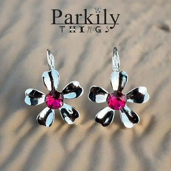 Handcrafted earrings with pink aurora crystal and silver. Silver - Image 2