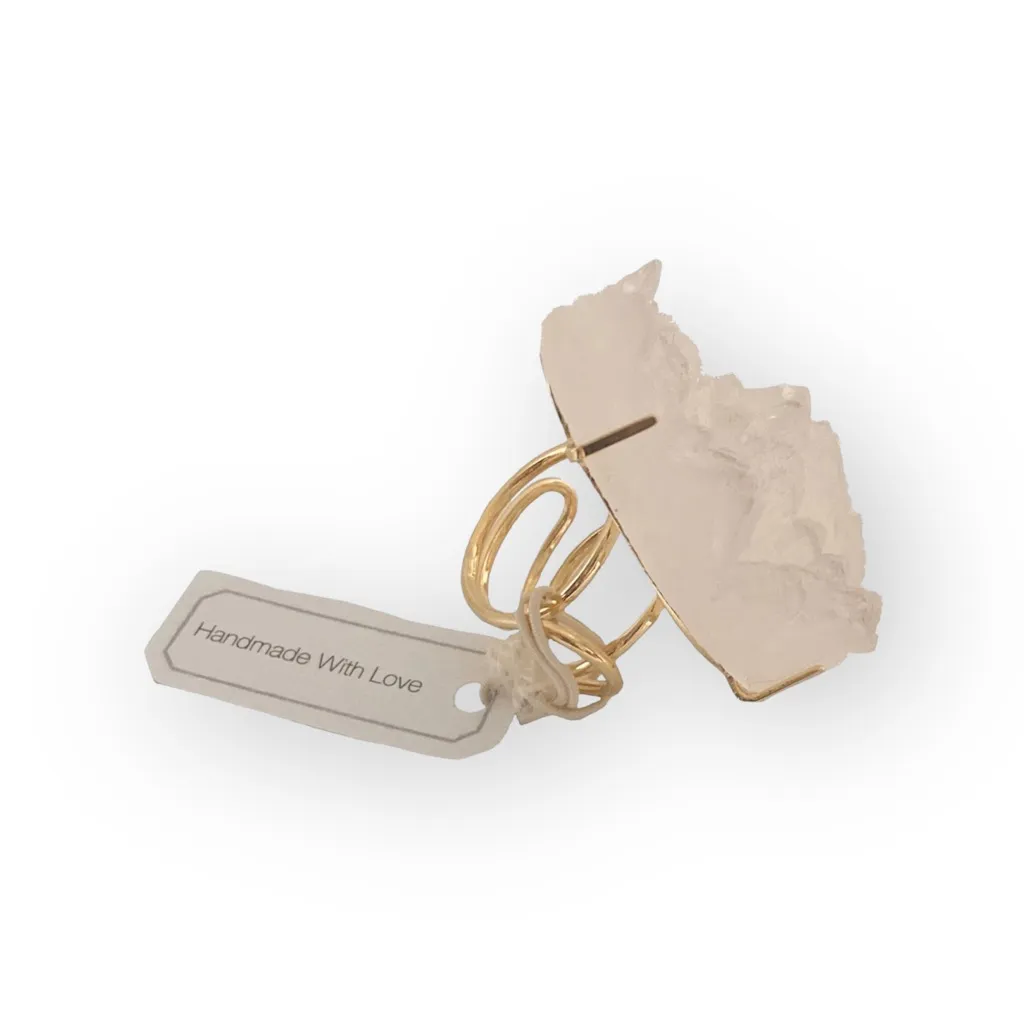 new Nakamol Jewels ☀︎︎ Thai Raw Organic Quartz Ring ☀︎︎ Gold Tone ☀︎︎ Sparkling White - Image 10