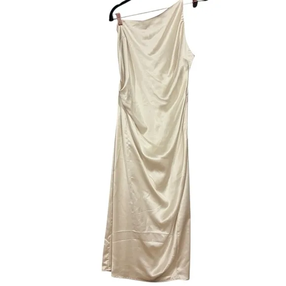 PETAL & PUP NWOT‎ Luella Satin Pearl White One Shoulder Dress S 6 - Image 3