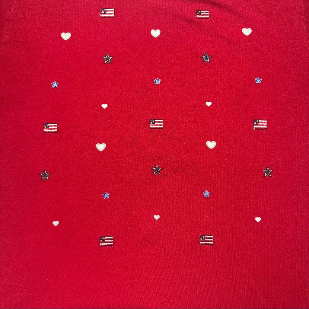 Vintage Jason Maxwell Red Patriotic T-Shirt USA Flag Hearts Stars Size Large - Image 7