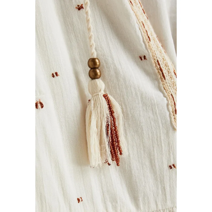 TIGERLILY Gathered‎ Embroidered Cotton-gauze Mini Dress Size 8 - Image 4