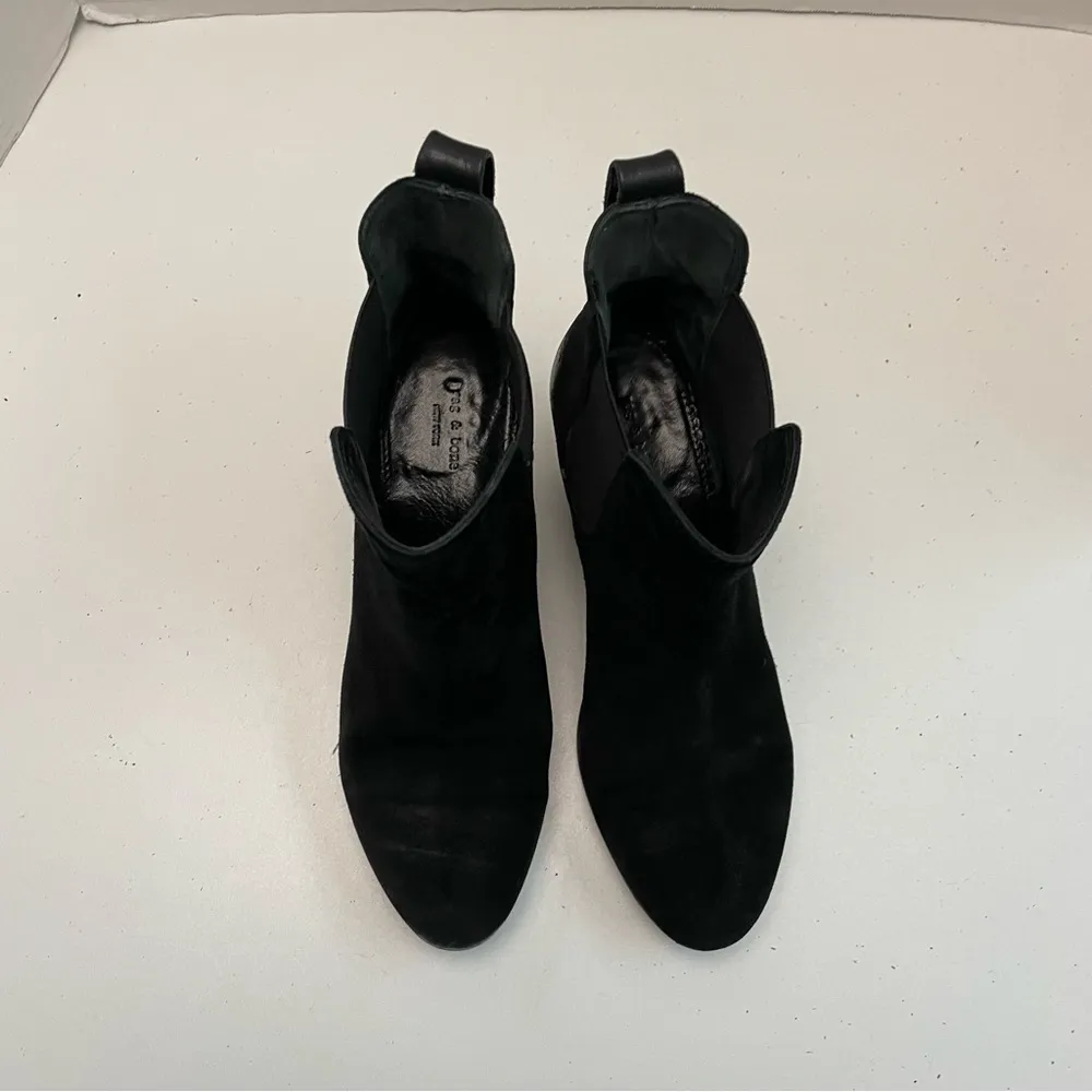 Rag and Bone  Boots Devon Booties Ankle Pull On Stacked Heels Suede Burnished Black - Image 4