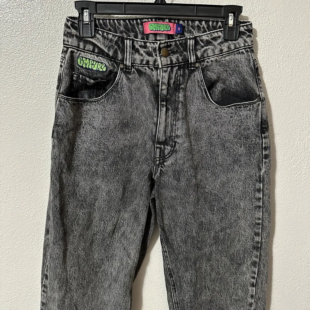 EMPYRE Tori Jeans Women's 2 Black Gray High Rise Baggy Straight Leg Skater Denim - Image 2