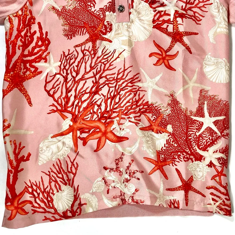 Versace Barocco Sea Silk Wool Knitted Polo Shirt Pink La Vacanza 2024 36 IT NWT - Image 13