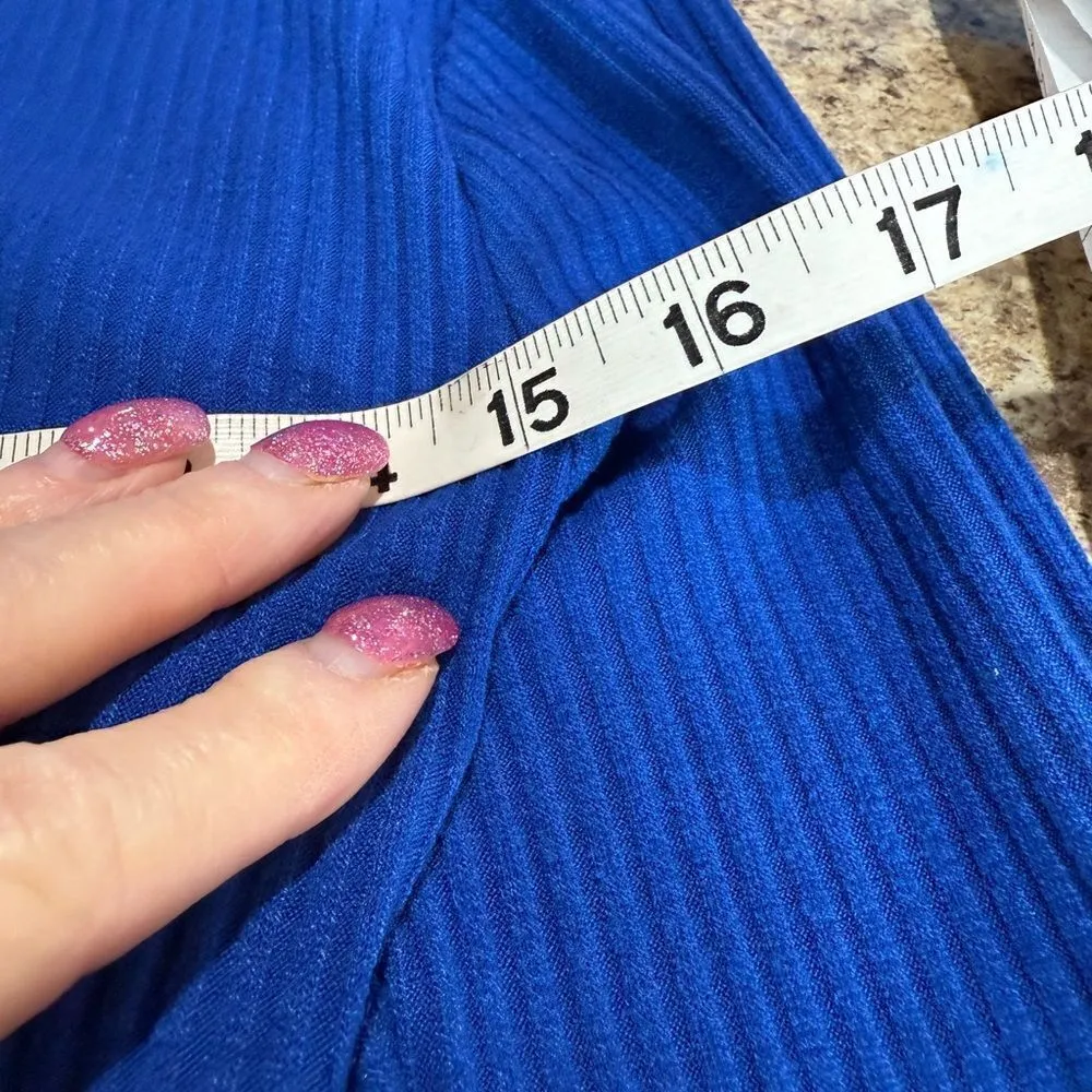 Blue Ribbed Long Sleeve Knit Top Size Small - Image 6