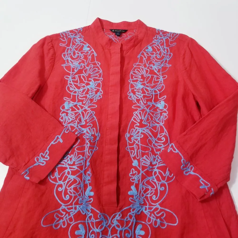 Brooks Brothers Embroidered Linen Tunic Blouse Lagenlook Summer - Image 7