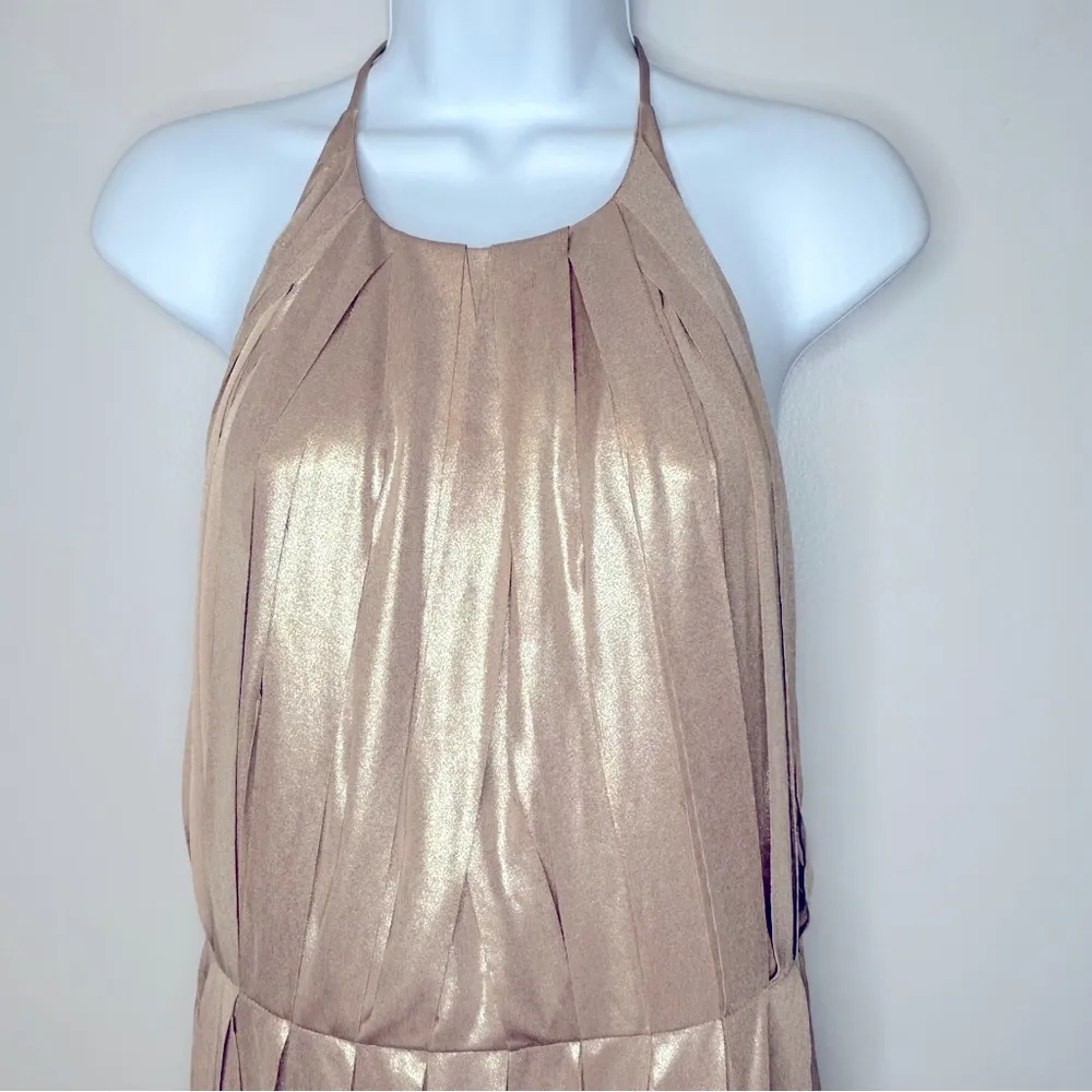 Halston Heritage Gold Metallic Carwash Dress Size M - Image 8