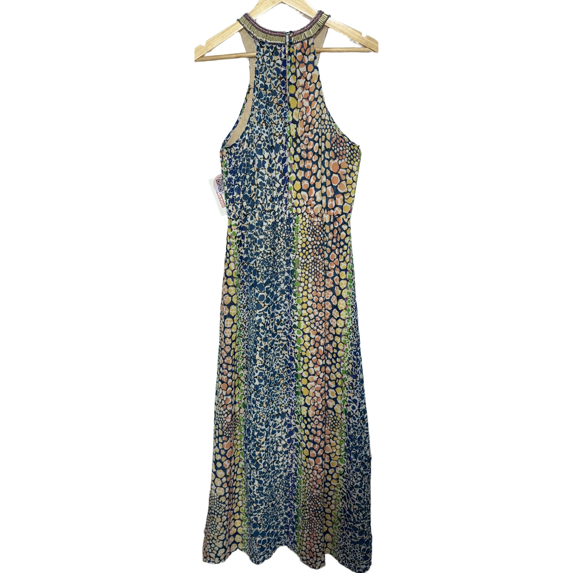 HD in Paris Anthropologie Blue Orange Green White Beaded Halter Maxi Dress Sz 6 - Image 2