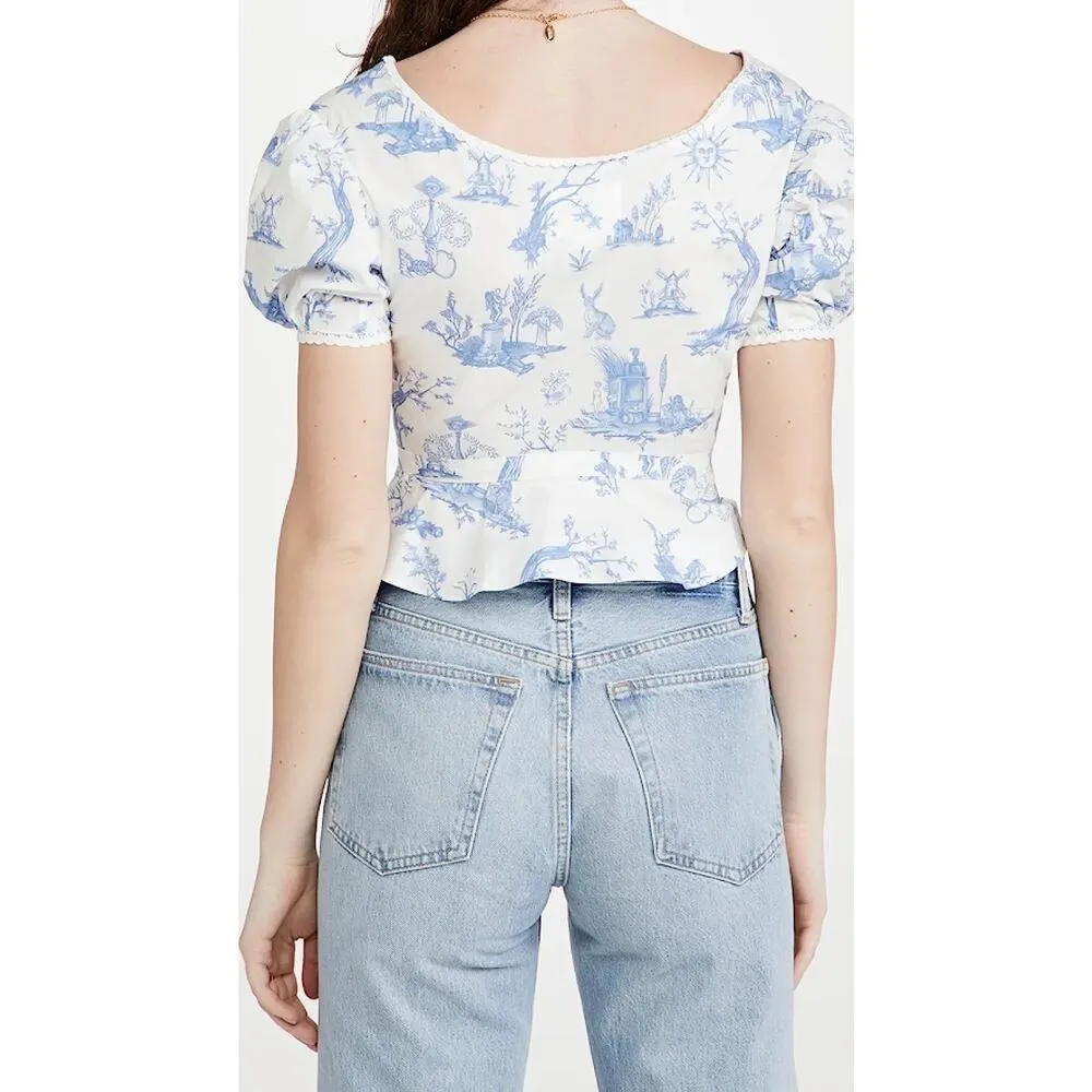 Meadows Mallow Cropped Shirt In Toile De Jouy Short Sleeve - Image 4