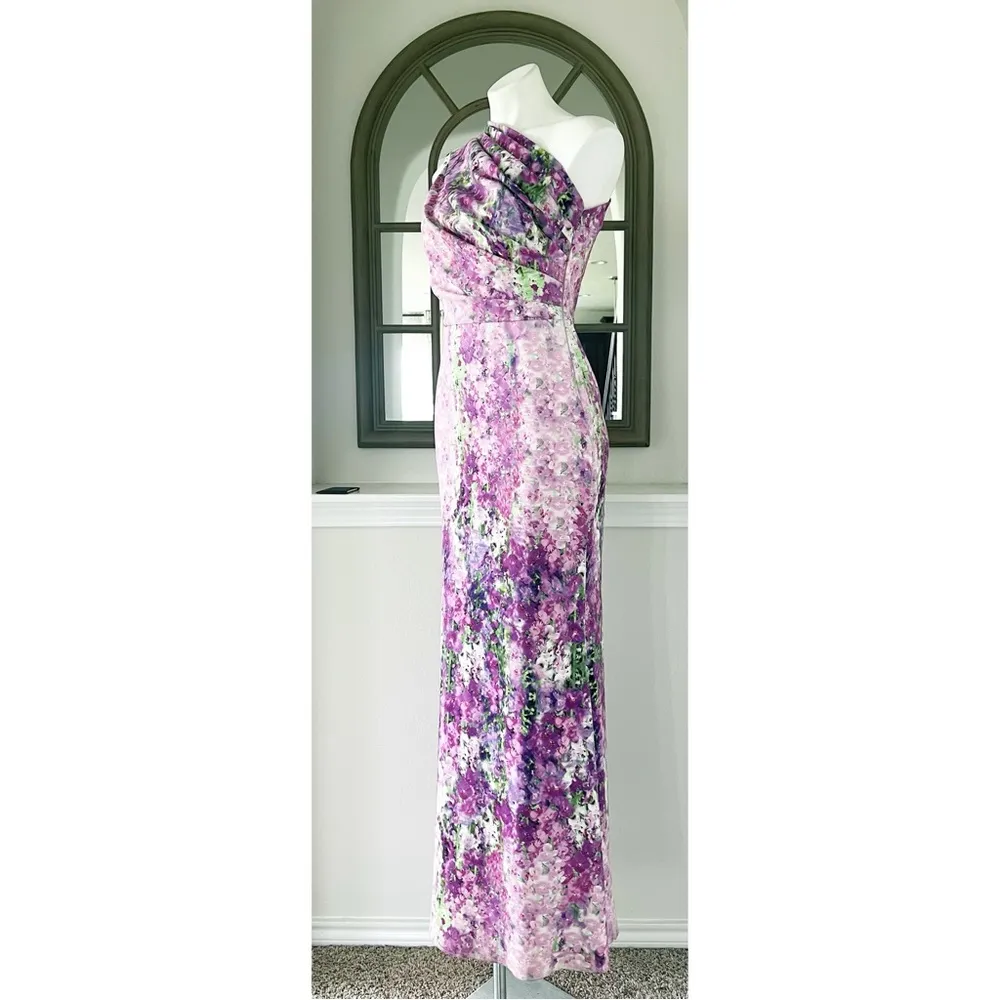 BADGLEY MISCHKA One-Shoulder Purple Orchid Gown, Size 4 Retail $990 - Image 6