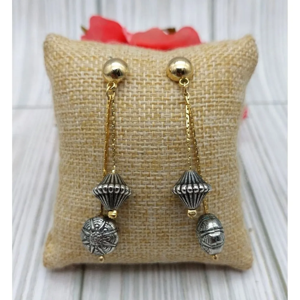 Vintage Gold Tone Cobra Chain Necklace & Earrings Set Silver Tone Bead Stations - Image 10