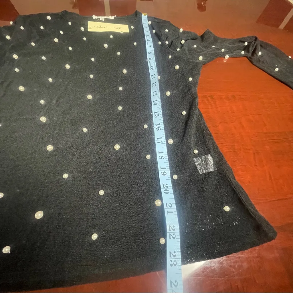 Amber Skies Pearl Embellished Sheer Mesh Top Black Cocktail Glam Whimsigoth XL - Image 10