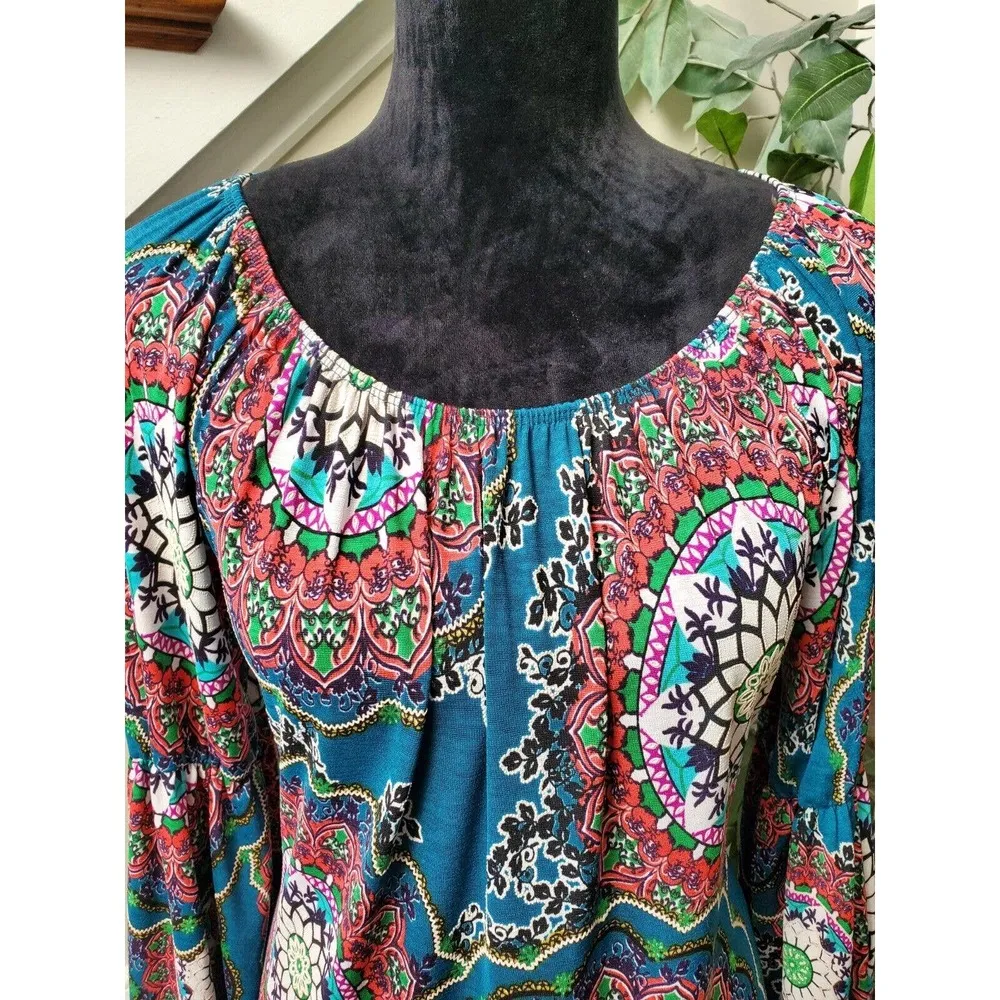 Honeyme Women's Multicolor Polyester Round Neck Long Sleeve Knee Length Dress XL - Image 3