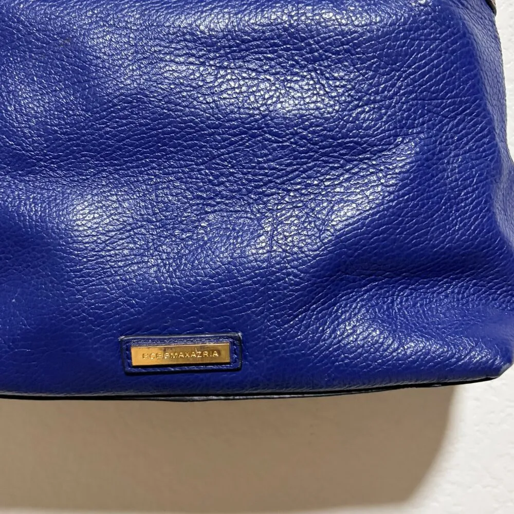 BCBGMaxAzria Navy and Brown Leather Double Handle Purse Crossbody Strap Satchel - Image 9