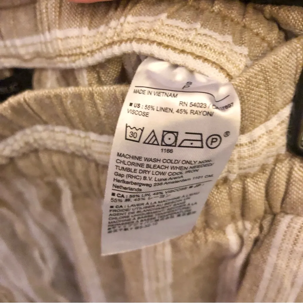 Banana Republic Striped wide Leg Crop‎ Linen Blend Pants Tan White Small - Image 5