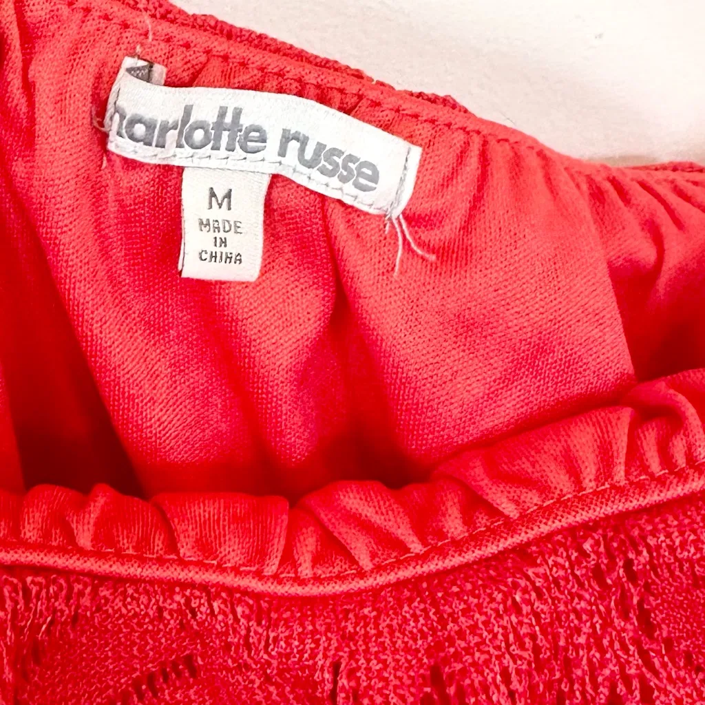 Charlotte Russe Strapless Vibrant Red Lace Mini Dress - Size: Medium - Image 2