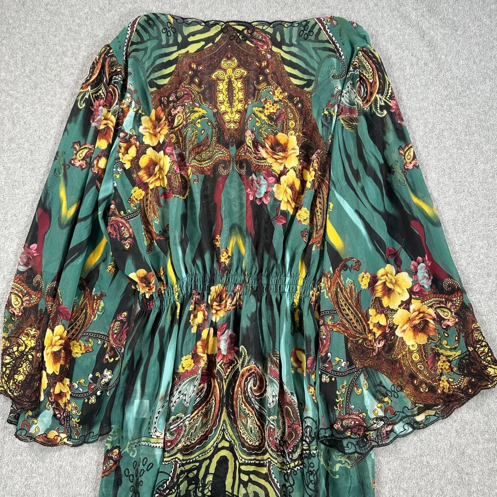 Mushka by Sienna Rose Sheer Bohemian Flare Sleeve Blouse Women's Large Green - Image 11