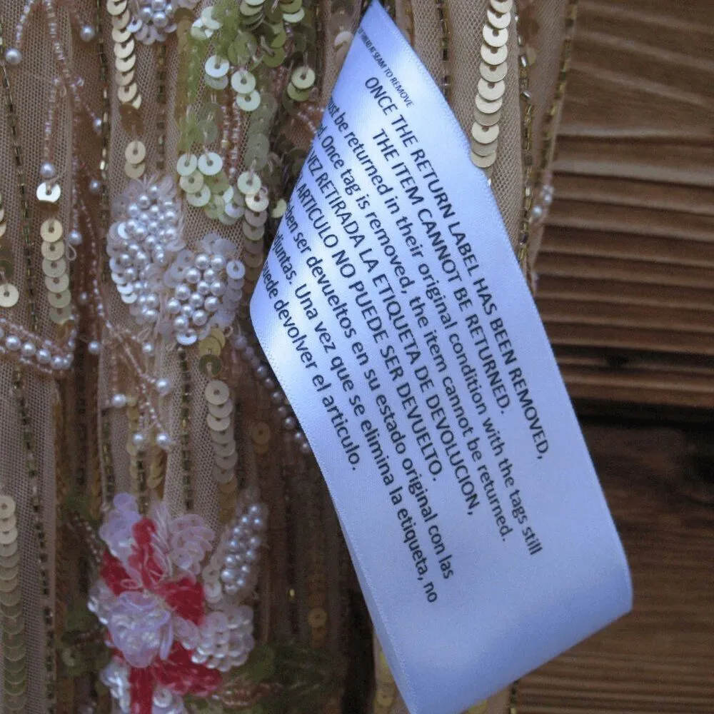 NWT Mac Duggal Floral Tea Length Dress Sequin Beaded Gold Size 14 - Image 16