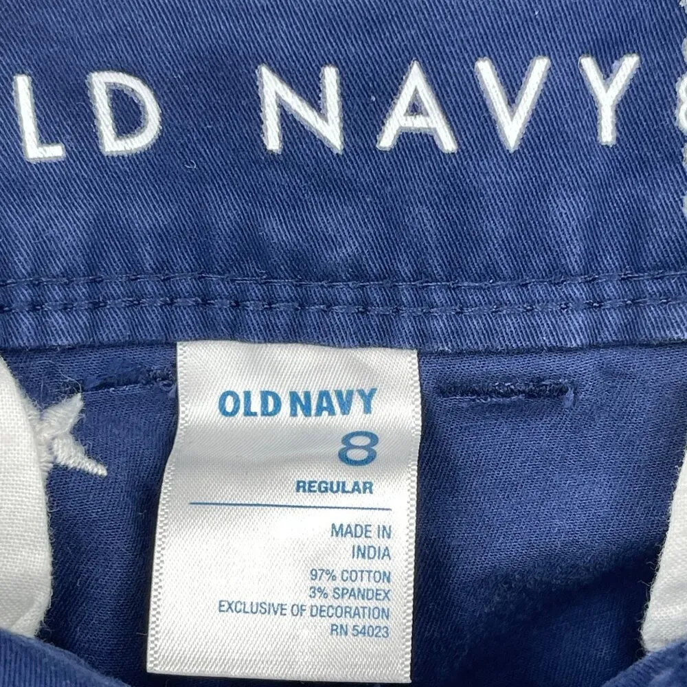 Old Navy Star Print Cropped Chino Capri Pants 4th of July Size 8 Navy Blue USA - Image 8