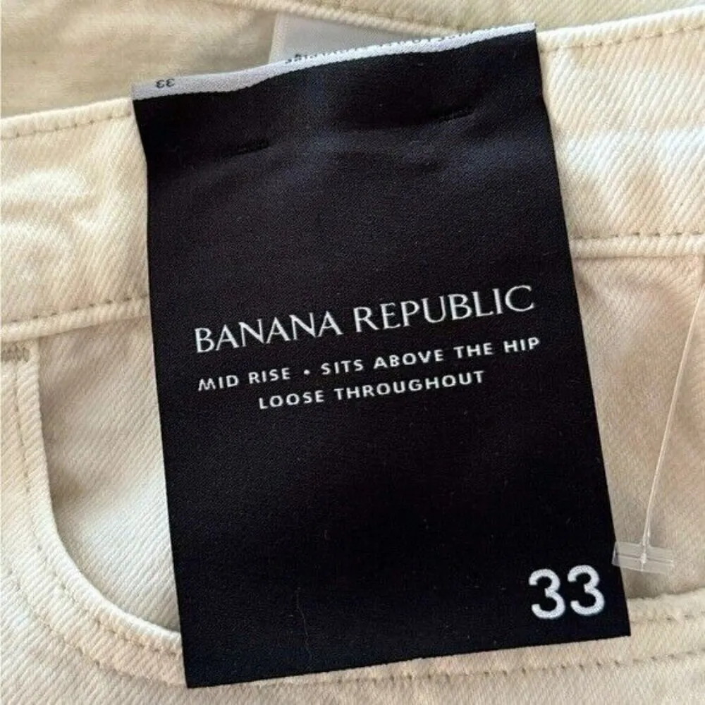 BANANA REPUBLIC Mid Rise Loose Fit High Rise Stovepipe Ivory Jeans Size 33 NEW - Image 8