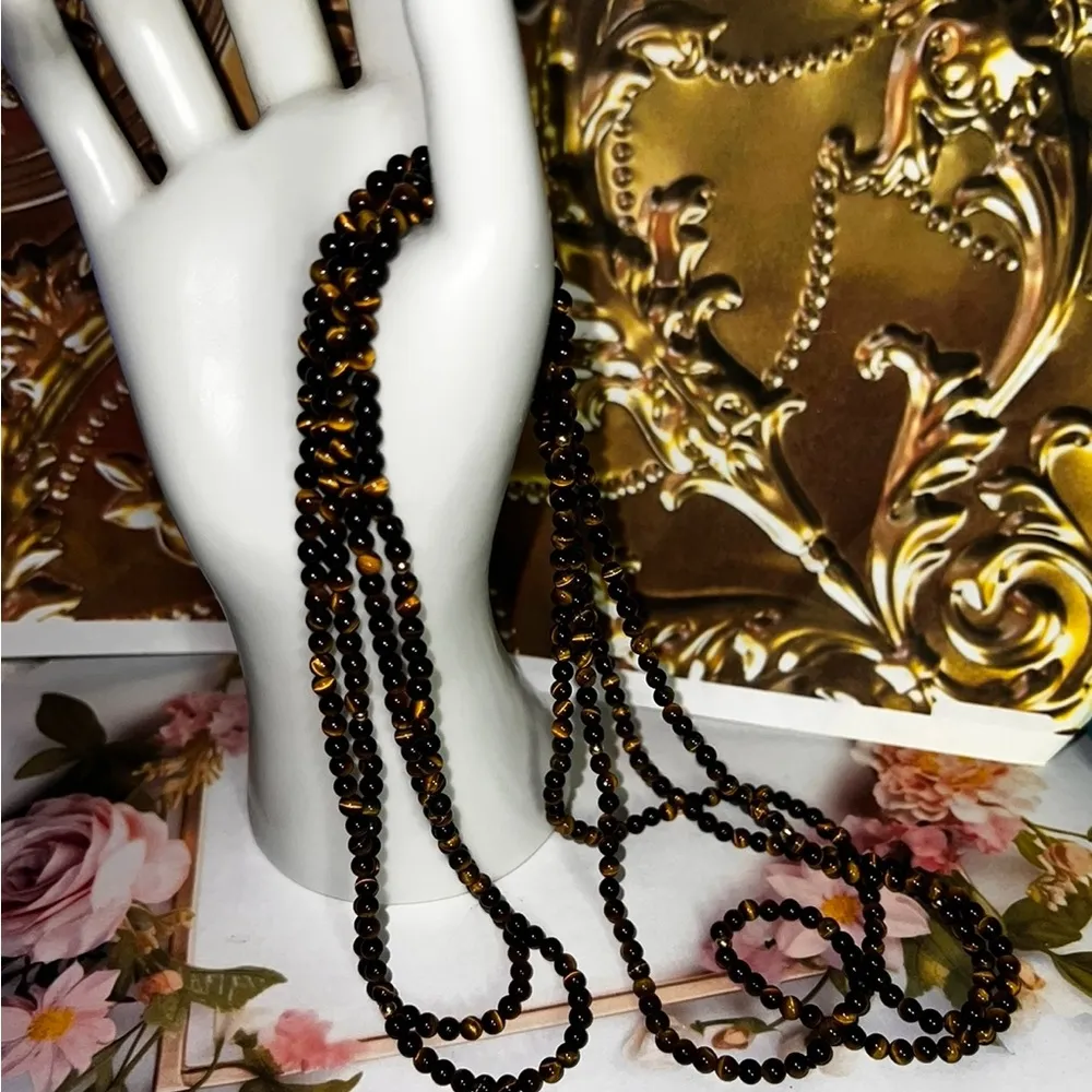 2) 14K Gold Beaded Tigers Eye Necklaces - Image 10