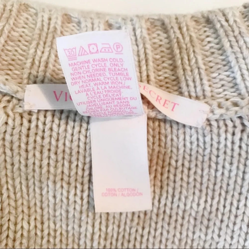 Victoria's Secret  Cotton Slouchy Cable Knit oversized boyfriend tan sweater S - Image 8