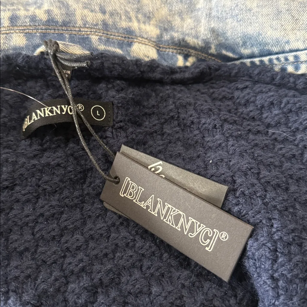 NWT Anthropologie X Blank-NYC Last Call Mixed Media Cardigan Jacket Denim Wool - Image 9