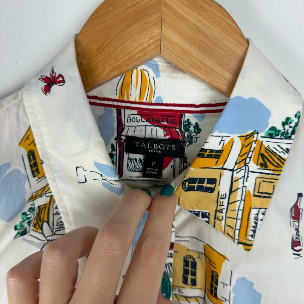 Talbots French Graphic Print Collar Button Down Shirt Top Sz Petite Womens - Image 8