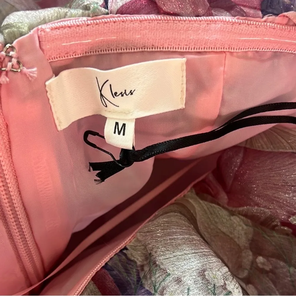 Tiered Floral Organza Ruffle Dress Pink Size M - Image 8