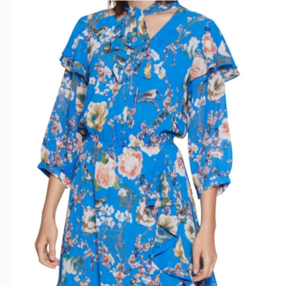 Walter Baker Blue Floral 3/4 Sleeve Dress Sz 2 NEW - Image 2