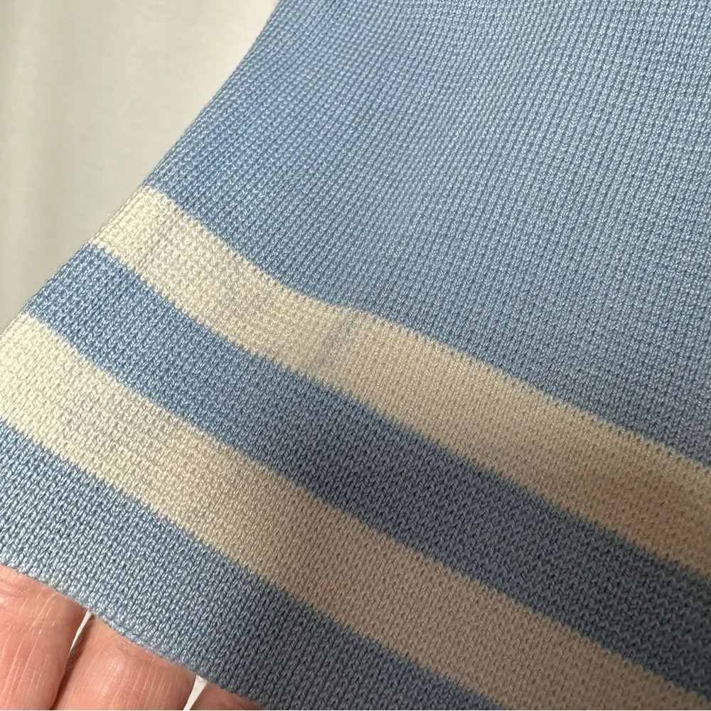 Pendleton Cardigan Sweater Blue White Striped Silk Sz L Preppy Academia Varsity - Image 6