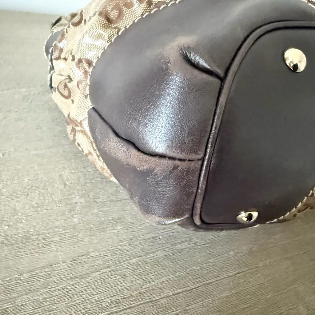 Gucci GG Crystal Hobo Shoulder Bag in Brown Coated Monogram & Leather - Image 5