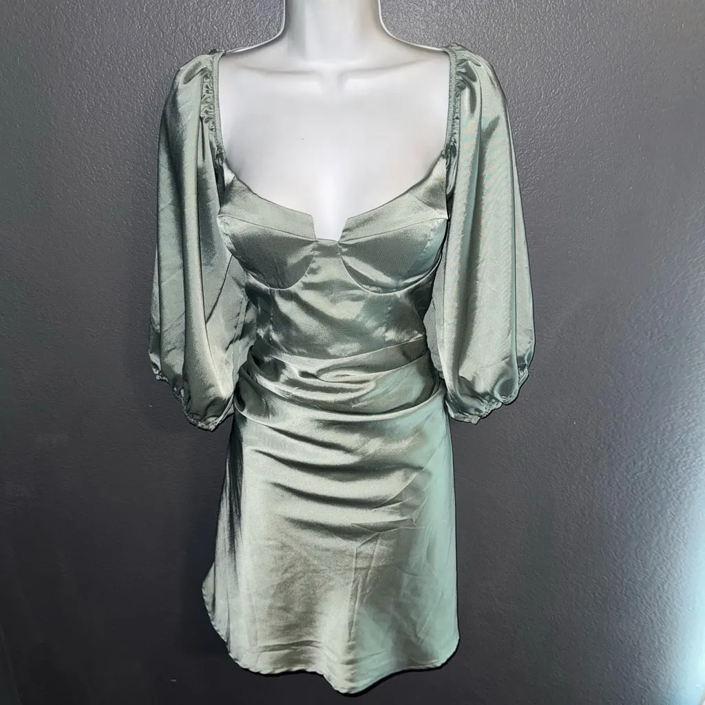 Selfie Leslie Women’s Sage Green Satin Sweetheart Mini Spring Dress XL - Image 5