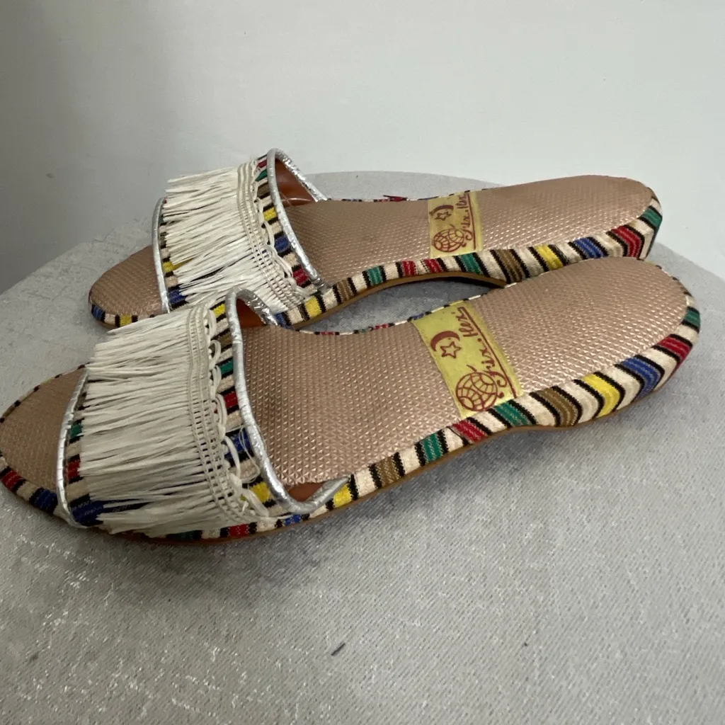 Fix Flex Multicolor Fringe Slide Sandals | Handmade Boho Woven Flats(B50) Size 5 - Image 3