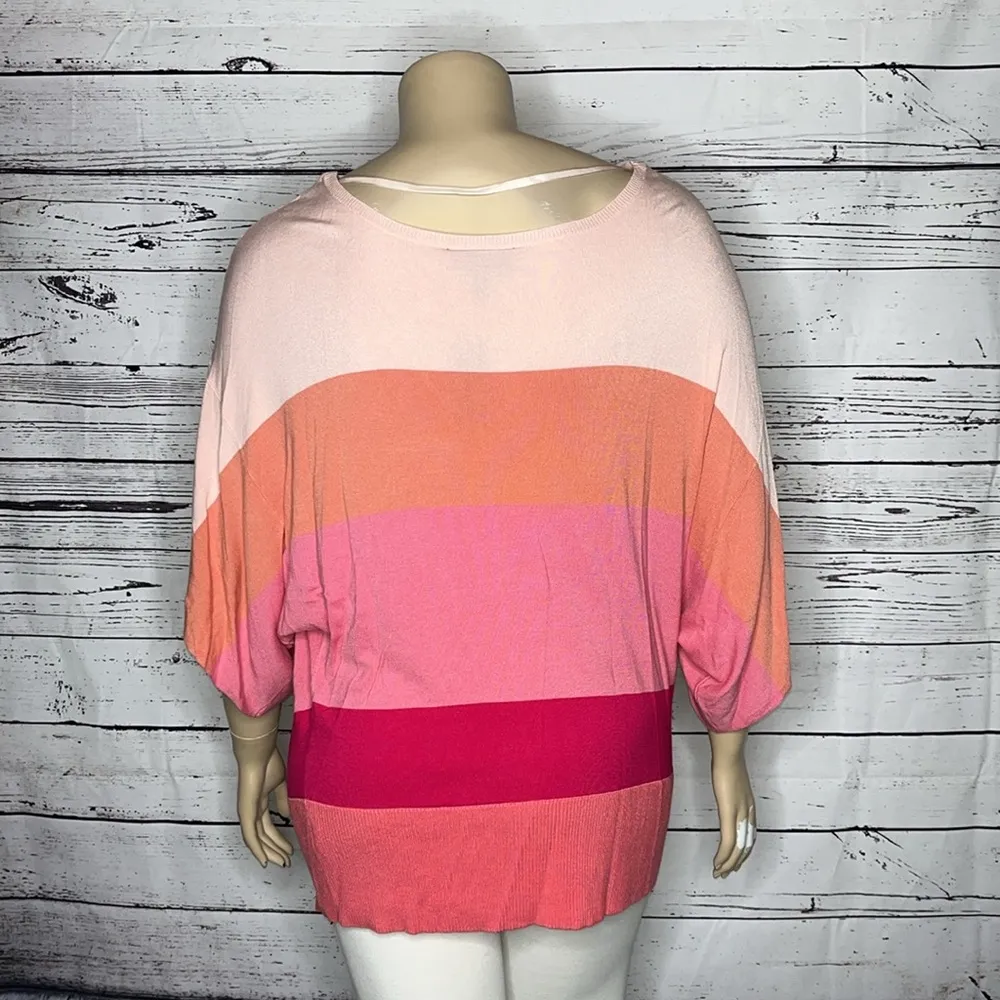Lane Bryant NWT Sz 22/24 Pink Colorblock Stripe Drape Cowl Neckline Sweater Top - Image 3