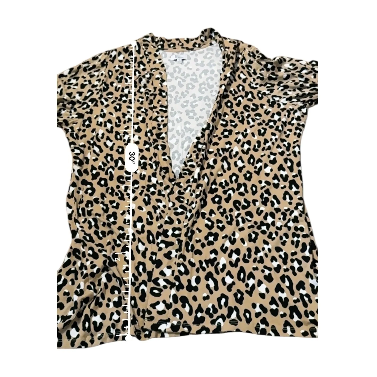 Kim Rogers Leopard Print Open Front Cardigan Women's 1X Tan Long Sleeve - Image 7