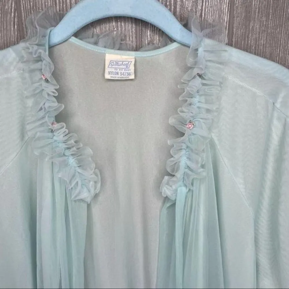 Vintage 1960s St Michaels lingerie mrs maisel style sheer ruffle nightgown robe Blue Size undefined - Image 7
