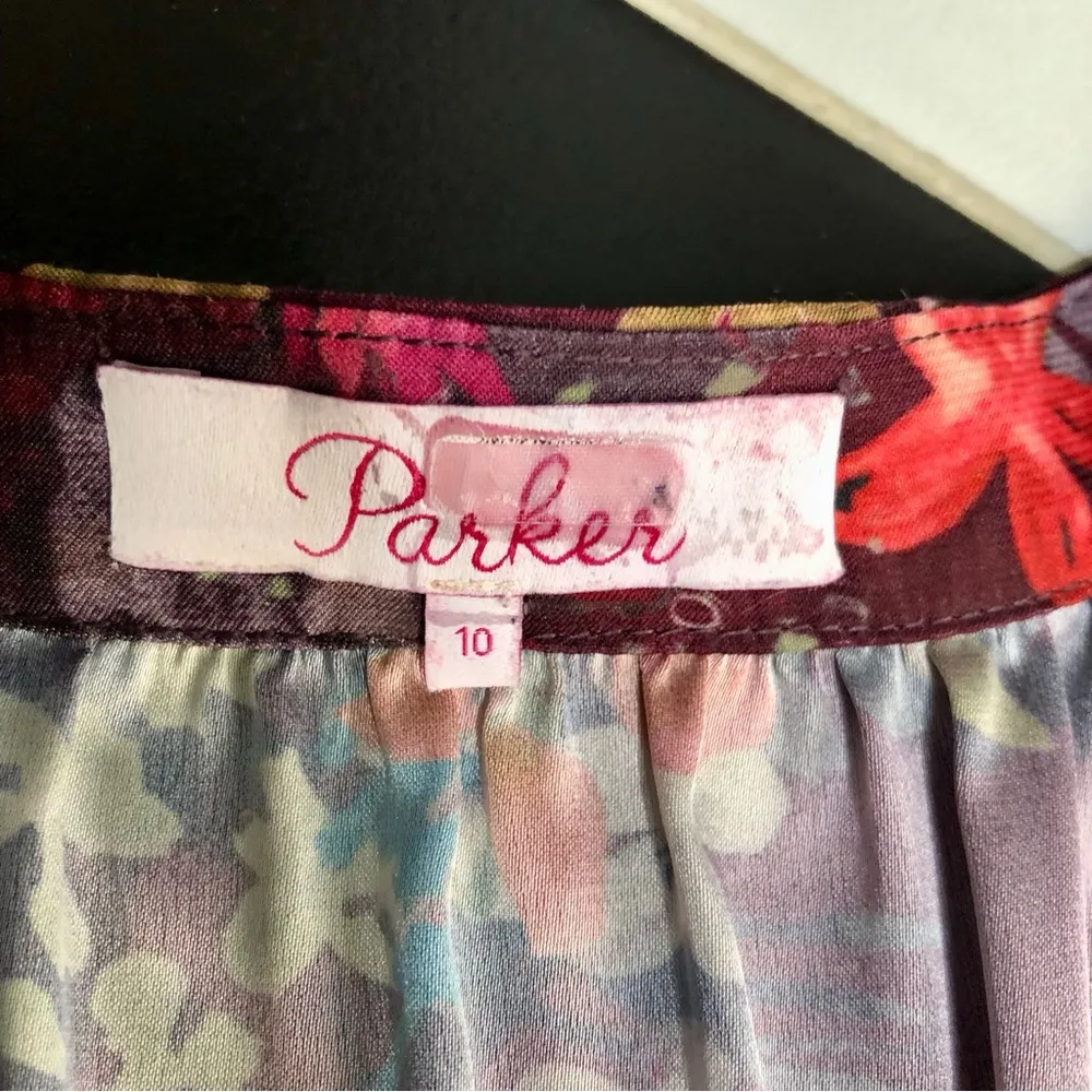 Parker Estella Midi Shirt Dress Floral Print Long Sleeve High Low Colorful sz 10 - Image 14