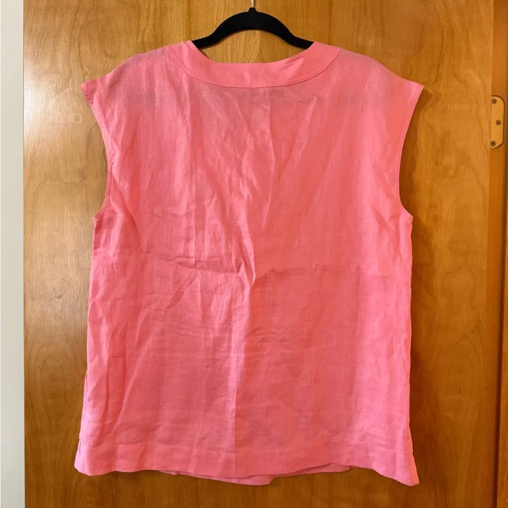 Talbots Pink Linen Bow Front Sleeveless Blouse Top Shirt Preppy Womens Size 14 - Image 8