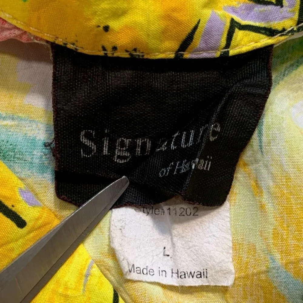 Vintage Signature Of Hawaii Shirt Yellow Floral Camp Collar Short Sleeve Top Size L - Image 8