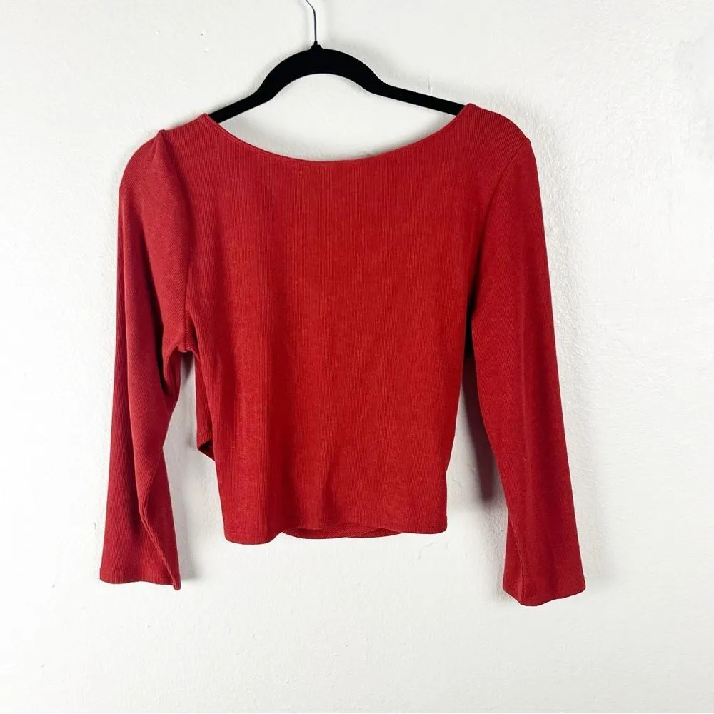 ANTHROPOLOGIE SATURDAY SUNDAY Terracotta Faux Wrap Long Sleeves Crop Top Large - Image 2