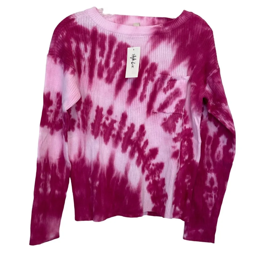 Style & Co Medium Geode Dye Pink Cotton Dolman Pullover Mock Neck Sweater, Size undefined - Image 2