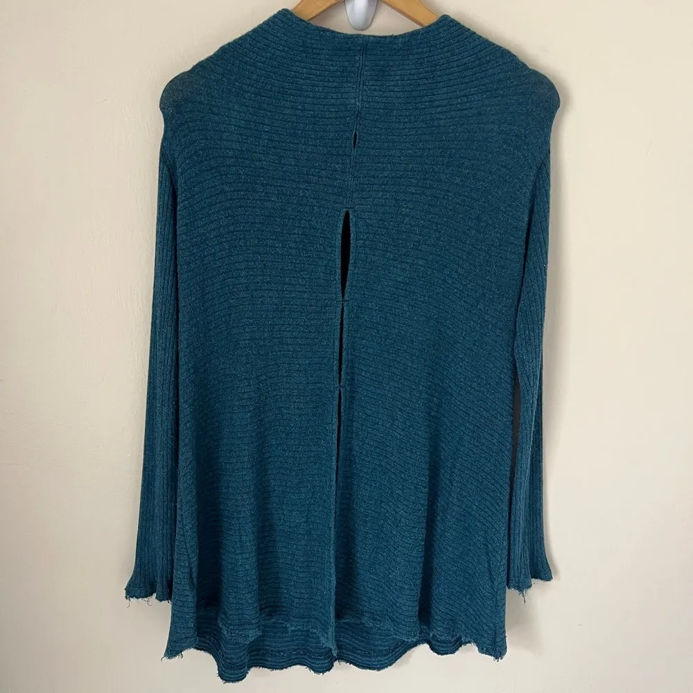 Free People We The Free Open Back Teal Blue Mock Neck Long Sleeve Sweater Size S - Image 3
